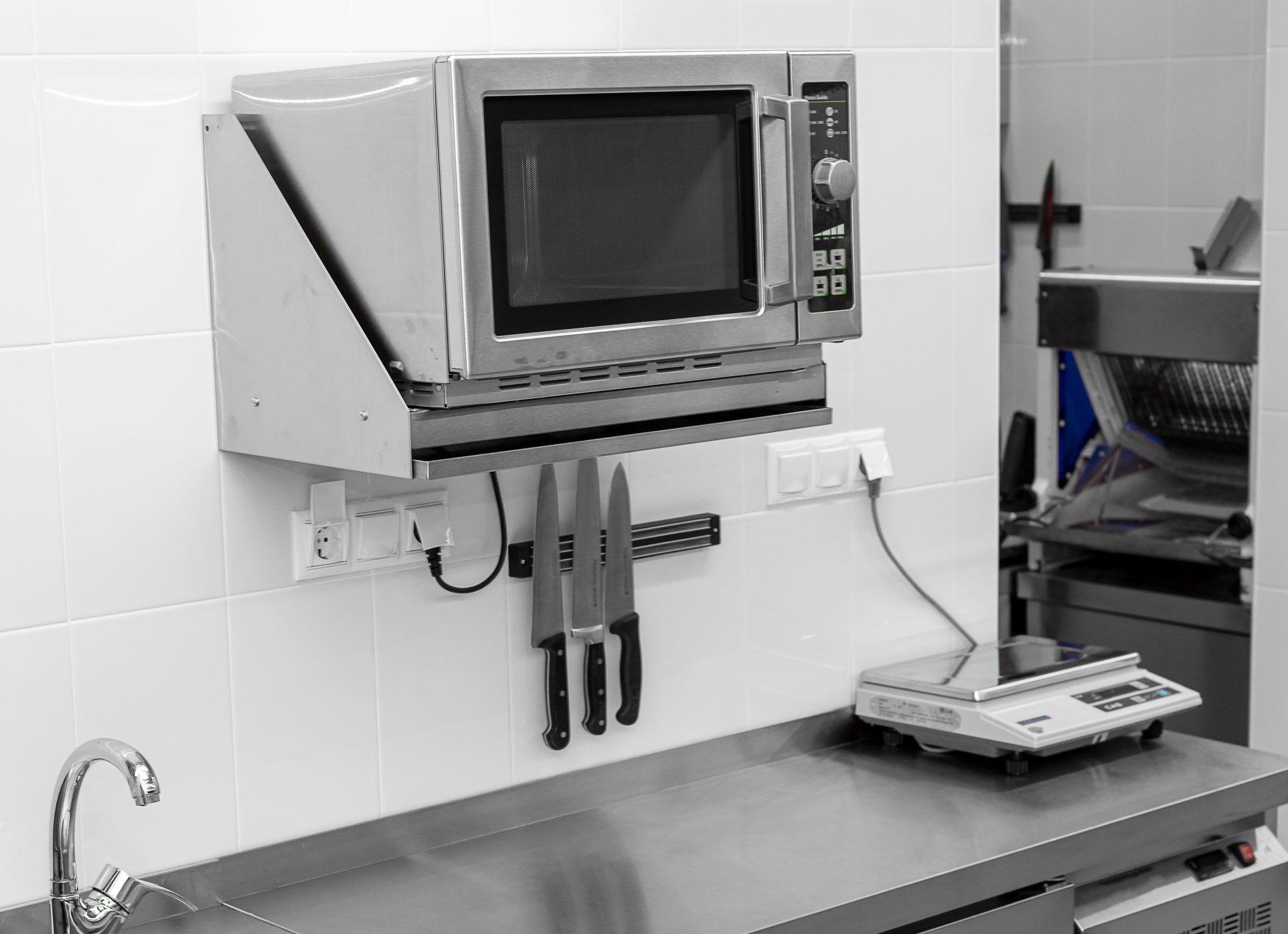 Commercial kitchen with different devices.